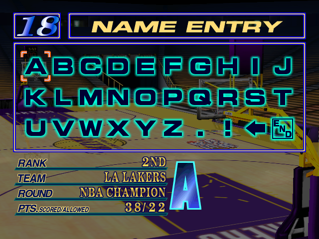 Virtua NBA (Arcade) screenshot: Enter name for high score
