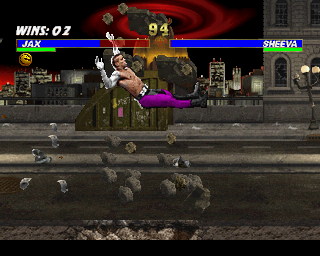 Mortal Kombat 3 (PlayStation) screenshot: She punched me through the subway's roof and now we're fighting on the street