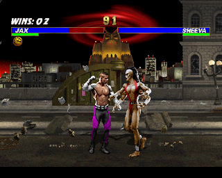 Mortal Kombat 3 (PlayStation) screenshot: Shao Khan's building in the background