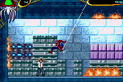 Spider-Man 2 (Game Boy Advance) screenshot: Mission 2: Escape from the burning lab and rescue as many people as you can.