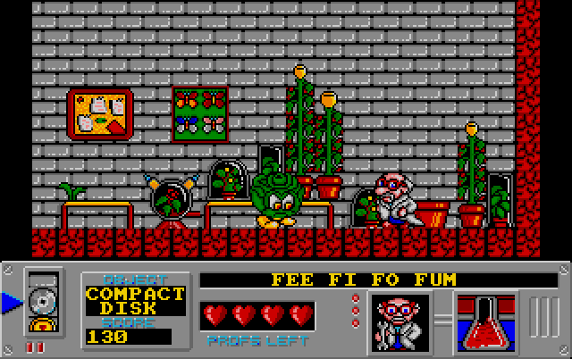 Mad Professor Mariarti (Amiga) screenshot: Fee Fi Fo Fum (what?)