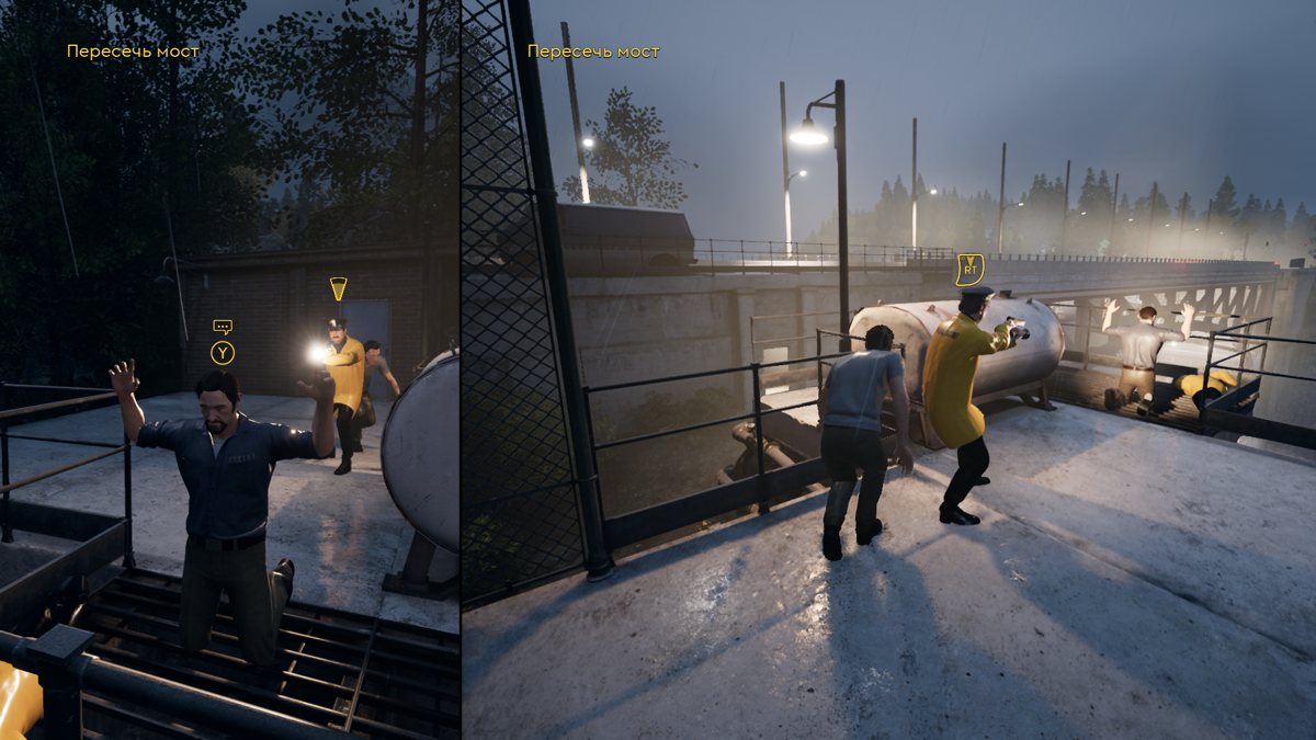 A Way Out (Windows) screenshot: Quickly strangle the cop before he kills Vincent