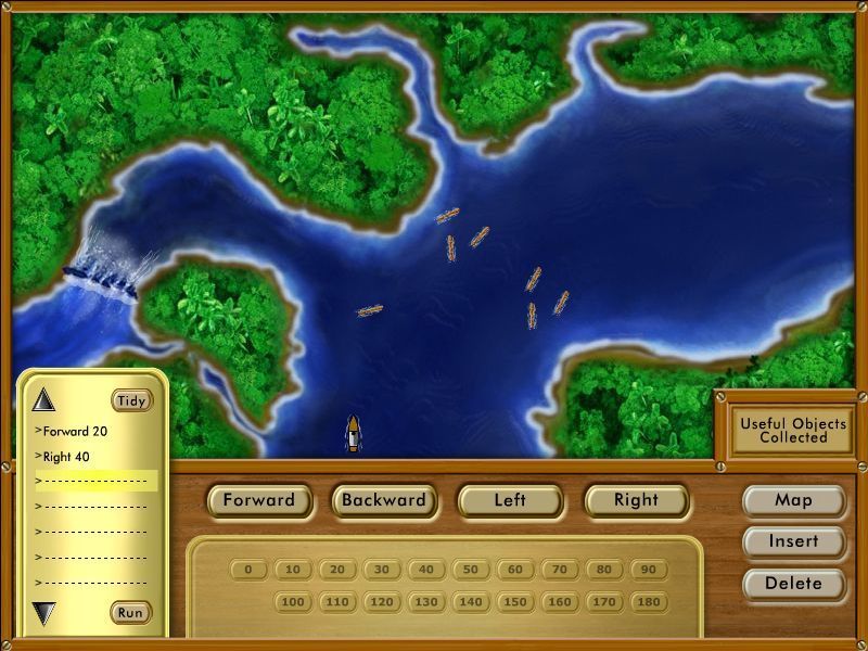 Crystal Rain Forest V2 (Windows) screenshot: After using the navigation commands manually the game introduces the idea of planning ahead and programming the on-board computer
