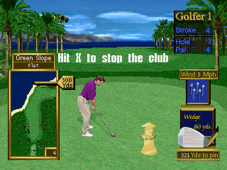 Peter Jacobsen's Golden Tee Golf (PlayStation) screenshot: Game mode - Club Roulette. Course - Coral Ridge.