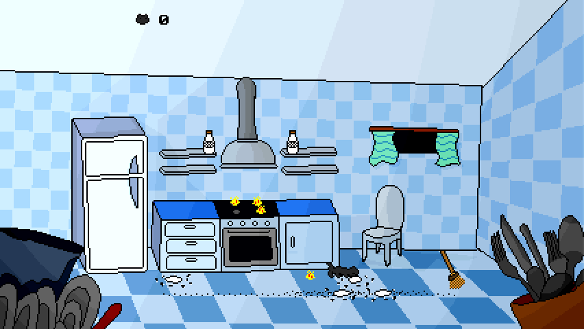 Alley Cat: Remeow Edition (Windows) screenshot: Kitchen: don't get fried over spilled milk.