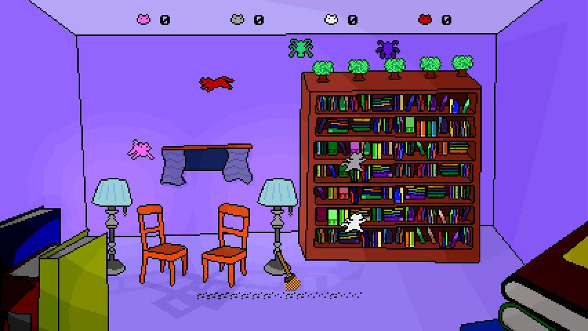 Alley Cat: Remeow Edition (Windows) screenshot: A four-cat strike-force storms the Library.