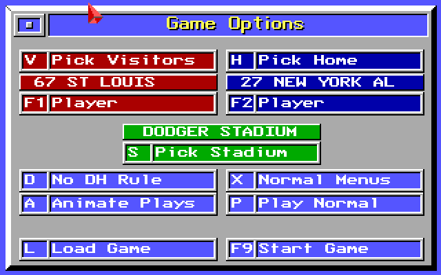 MicroLeague Baseball (Amiga) screenshot: Game options