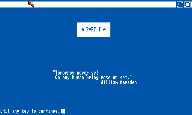 A Mind Forever Voyaging (Amiga) screenshot: Game start