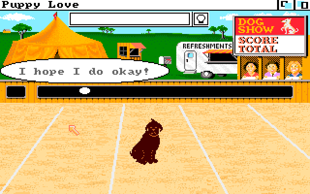 Puppy Love (Amiga) screenshot: At the Show: "I hope i do okay!"