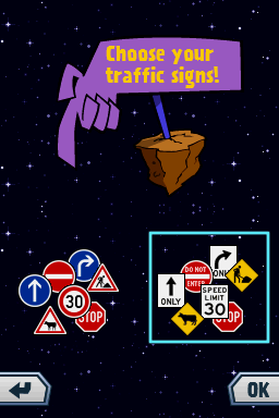 Galaxy Racers (Nintendo DS) screenshot: Choose your traffic signs!
