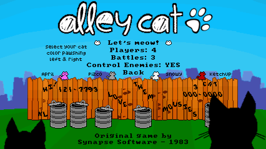 Alley Cat: Remeow Edition (Windows) screenshot: Multiplayer options menu