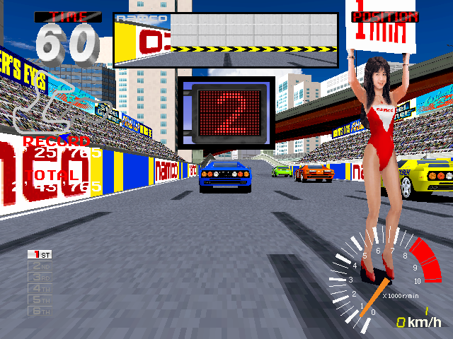 Ridge Racer 2 (Arcade) screenshot: Pretty girl