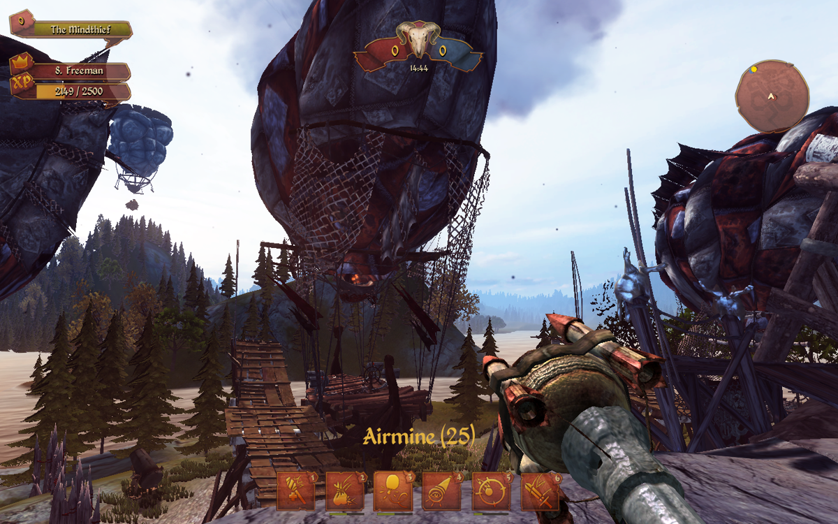 AirBuccaneers (Windows) screenshot: The bases have all types of ships and gliders that can take players back to the combat zone.