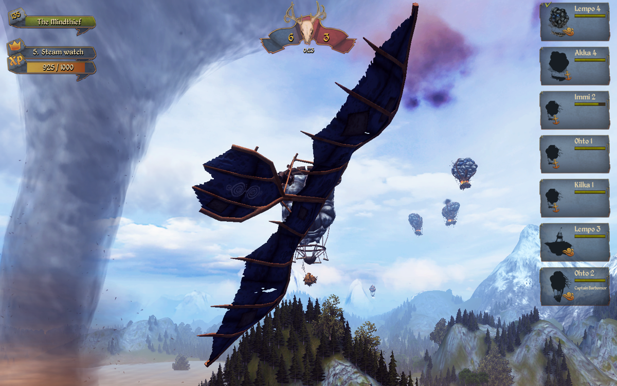 AirBuccaneers (Windows) screenshot: Using the glider to reach vessels that are already in the air.