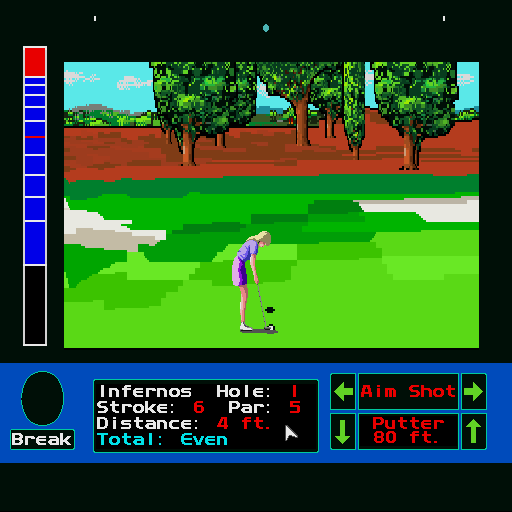Jack Nicklaus presents The International Course Disk (Sharp X68000) screenshot: Female player putting