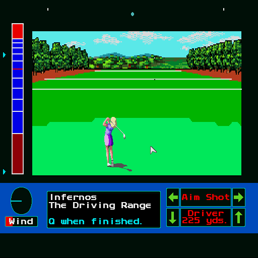Jack Nicklaus presents The International Course Disk (Sharp X68000) screenshot: Practicing at the driving range