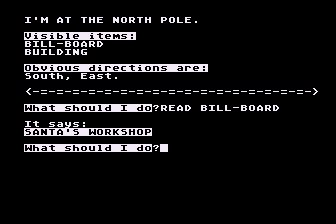 Klondike Adventure (Atari 8-bit) screenshot: I Found Santa's Workshop