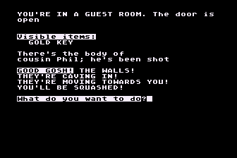 The Deadly Game (Atari 8-bit) screenshot: Phil is Dead! Wait? The Walls are Crushing me? How?