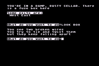The Deadly Game (Atari 8-bit) screenshot: Messing with Electrical Wiring