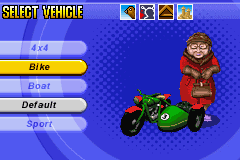 Micro Machines (Game Boy Advance) screenshot: Vehicle select