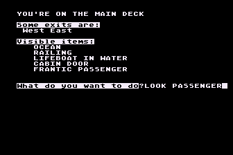 Dateline Titanic (Atari 8-bit) screenshot: Many Frantic Passengers Run About