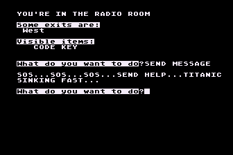 Dateline Titanic (Atari 8-bit) screenshot: Sending out an SOS