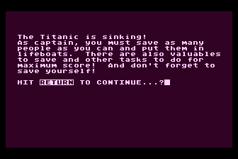 Dateline Titanic (Atari 8-bit) screenshot: The Ship is Sinking