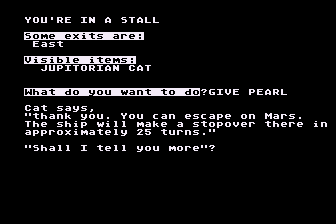 Menagerie (Atari 8-bit) screenshot: The Jupitorian Cat Attempts to Trick Me
