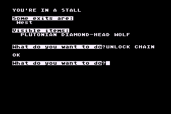 Menagerie (Atari 8-bit) screenshot: The Plutonian Diamond-Head Wolf can Cut Glass
