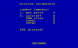 Strike Force Harrier (Amiga) screenshot: Mission summary