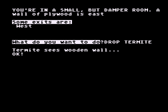 Menagerie (Atari 8-bit) screenshot: Alien Termites Eat a Wooden Wall