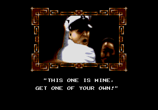 Dragon: The Bruce Lee Story (Genesis) screenshot: Short photos and dialogue introduce the next fight scene.