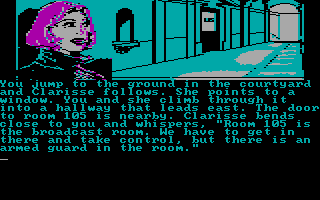 Fahrenheit 451 (DOS) screenshot: A guard is blocking the path.