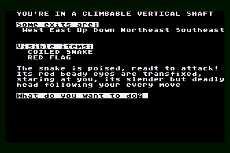 Menagerie (Atari 8-bit) screenshot: A Snake Blocks the Stairs