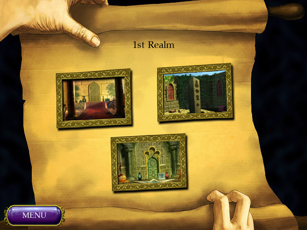 The Sultan's Labyrinth: A Royal Sacrifice (iPad) screenshot: I need to switch between these three rooms to find all I need