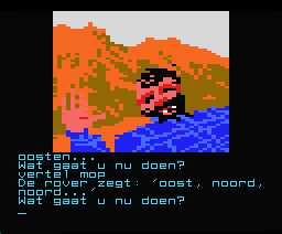 De Sekte... (MSX) screenshot: I told the joke to a bandit and he gave me more directions.