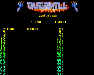 Overkill (Amiga) screenshot: Hall of fame