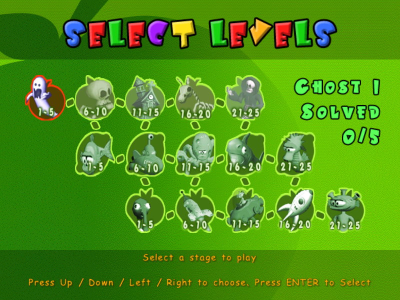 Fruit Fall (Windows) screenshot: There are three game worlds each with twenty-five levels