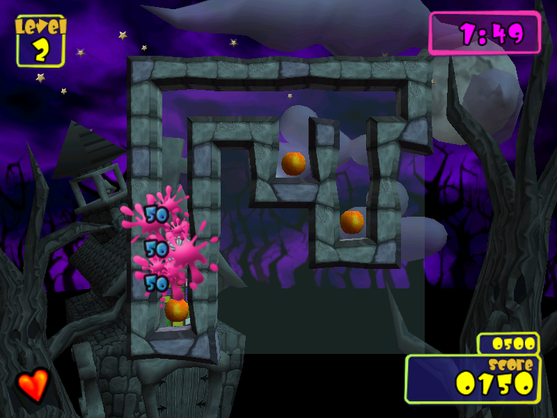Fruit Fall (Windows) screenshot: Level two of the ghost world Here three strawberries have connected and are in the process of disappearing
