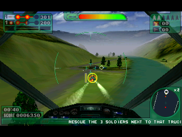 Extreme Assault (DOS) screenshot: Cinemascope HiColor low-res mode.
