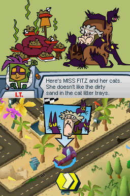 Galaxy Racers (Nintendo DS) screenshot: MISS FITZ wants the fresh golden sand for the litter trays