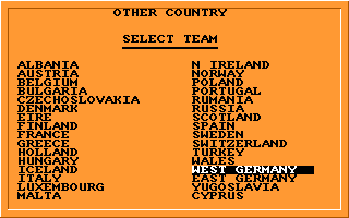 Tracksuit Manager (Amiga) screenshot: If you select other country, you have to enter at least 30 player names and positions