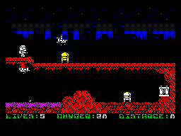 Kyd Cadet: The Eyeburx Plee (ZX Spectrum) screenshot: Yellow droid may be only over jumped