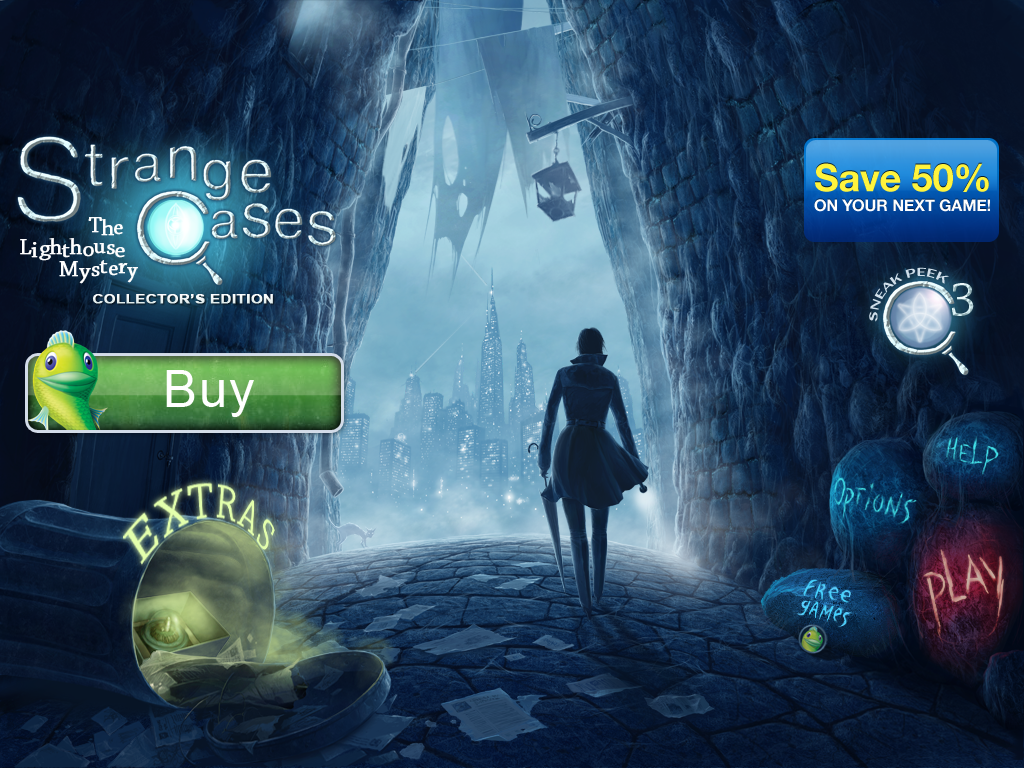 Strange Cases: The Lighthouse Mystery (Collector's Edition) (iPad) screenshot: Title and main menu