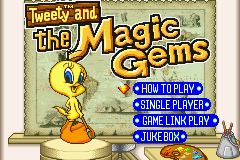 Tweety and the Magic Gems (Game Boy Advance) screenshot: The Main Menu.