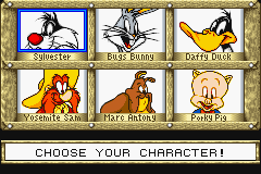 Tweety and the Magic Gems (Game Boy Advance) screenshot: Choose a character for yourself and upto 3 CPU players.