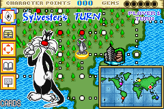 Tweety and the Magic Gems (Game Boy Advance) screenshot: Playing as Silvester. Before picking a card, players can use items.