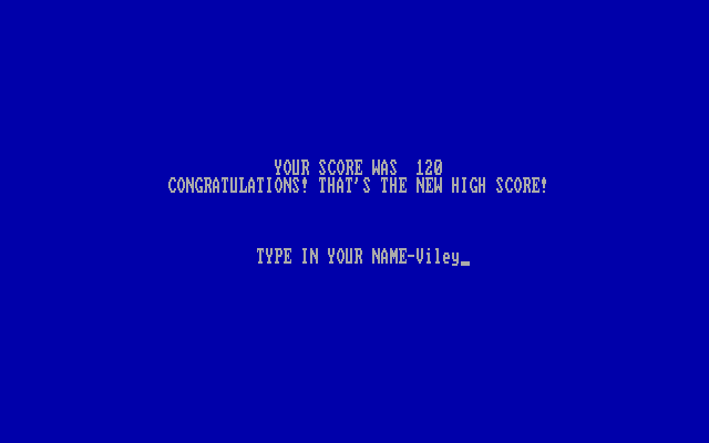 IBM Personal Computer BASIC Compiler (included game) (DOS) screenshot: Time's out - whooped 'em good (color)