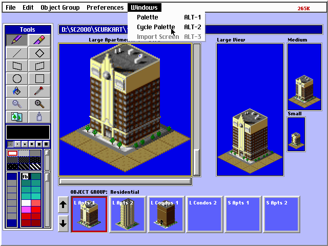 SimCity 2000: Urban Renewal Kit (DOS) screenshot: Using the paint program, PAINT THE TOWN...