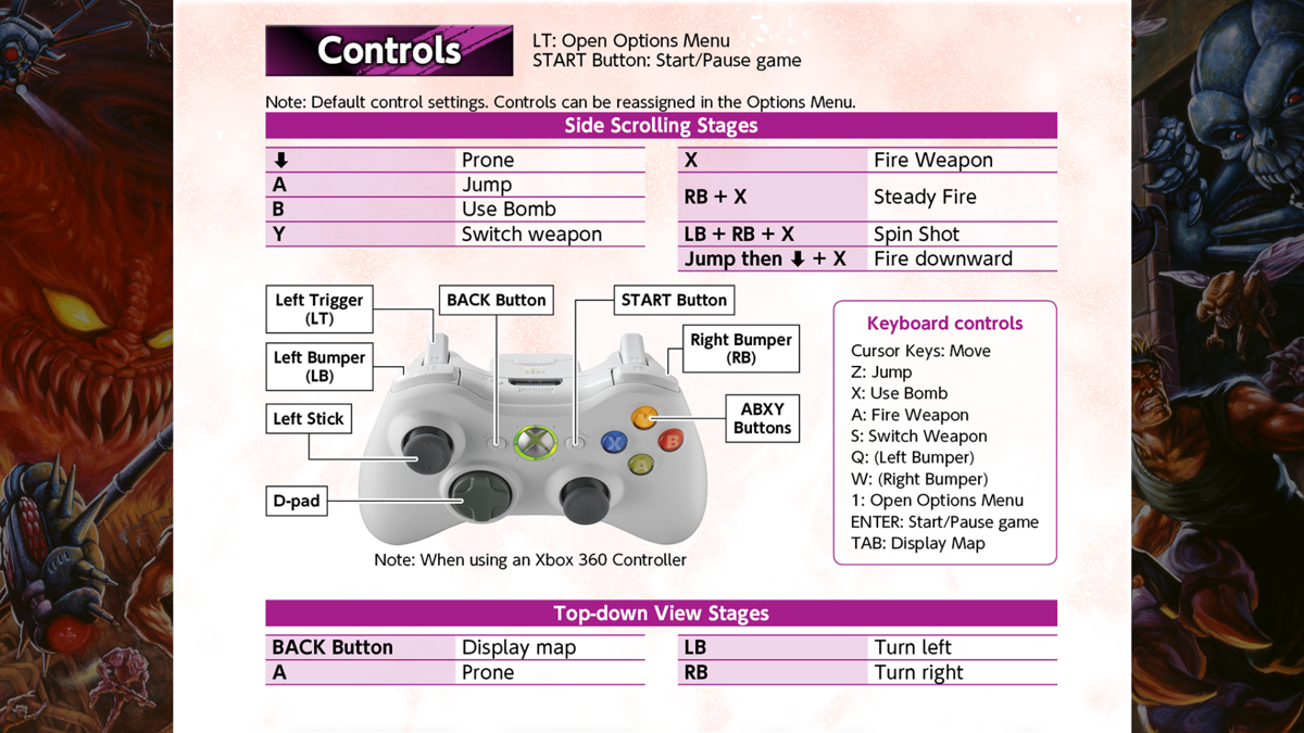 Contra: Anniversary Collection (Windows) screenshot: Every game has a quick instruction manual, selectable from the in-game menu.